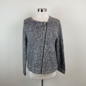 J. Jill Gray White Knit Long Sleeve Full Zip Sweater Top Women Large Petite